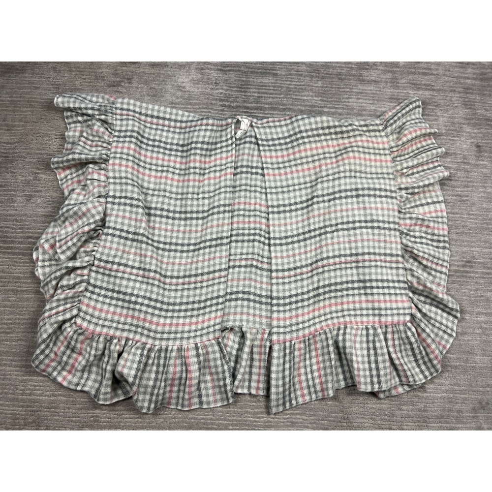 C. Est. 1946 Poncho Womens OS Grey Pink Plaid Ruffle Trim Open Front Knit Wrap